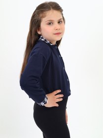Resim Toontoy Kız Çocuk Kolej Yaka Çıtçıt Kapama Baskılı Renk Bloklu Örme Hırka - 2 İplik Şardonlu 