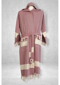 Resim Kapşonlu Peştemal Bornoz Bordo Renk Bordo 