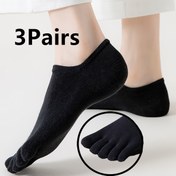 Resim 3 Çift Unisex Beş Parmaklı Çorap - Nefes Alabilen, Rahat, Katı Siyah, Makinede Yıkanabilir, Erkekler ve Kadınlar İçin Bölünmüş Parmak Tasarımı, Günlük Giyim Çorapları | Minimalist Çoraplar | Nefes Alabilen Çoraplar 