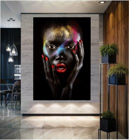 Resim HDART Modern Soyut Afrikalı Siyahi Şaşkın Kadın Kanvas Tablosu Tablo Tabloları 