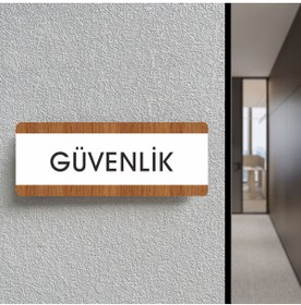 Resim zafrakreklam GÜVENLİK Ofis Departman Kapı İsimliği, Yönlendirme levhası 26X10Cm BEYAZ-CEVİZ 
