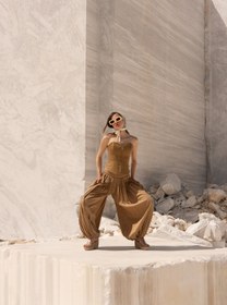 Resim Beli Lastikli Tencel™ Bej Şalvar Pantolon - 30-32 / Bej 