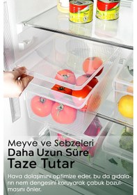 Resim 4 Adet Kapaklı Dolap İçi Buzdolabı Düzenleyici - Organizer Sepet Meyve Sebze Saklama Kabı 8 Lt Şeffaf 