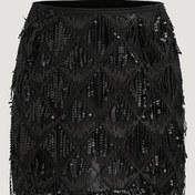 Resim Kadınlar için Şık Payetli Katlı Etek - Yüksek Bel, Püskül Detay, Esnek Polyester, Makinede Yıkanabilir, Siyah, Tüm Mevsimler İçin Mükemmel, Rahat Şık Kıyafet | Püskül Detaylı Etek | Parıltılı Payet 