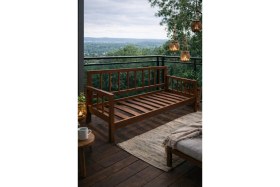 Resim Pinoxi Ahşap Rustik Sedir Kanepe 70CMX170 cm (Iç Ölçü) Mindersiz Doğal Masif Ahşap Ceviz Rengi 