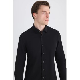 Resim Twn Slim Fit Siyah Örme Gömlek 5EC02IM02259M 