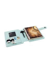 Resim 2K Tarihsiz Kareli 15 21 CM İç Defterli 4 Halkalı Telefon Kılıflı Kapaklı Deri Organizer - Su Yeşili 
