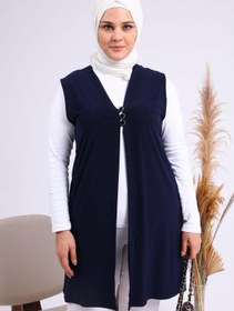 Resim Kadin Buyuk Beden Üç Düğmeli Likralı Yelek - Lacivert / XL 