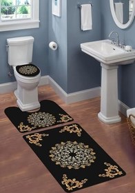 Resim Modern Desenli Dijital Baskı 3’lü Banyo Paspas Takımı Yıkanabilir Kaymaz Tabanlı Klozet Takımı KLZ0032 
