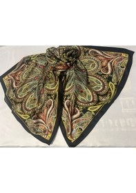 Resim Kadın Pamuklu Siyah Retro Etnik Şal 