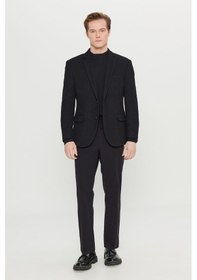 Resim Premıum Altınyıldız Erkek Sıyah Yünlü Regular Fit Normal Kesim Mono Yaka Kapak Cepli Blazer Ceket Siyah 