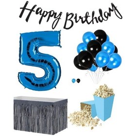 Resim 5 Yaş Mavi-siyah Balon Rakam Folyo Banner Mısır Kutusu Masa Eteğ 