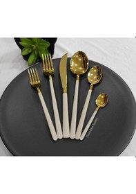 Resim Lilyum 18 Parça Bej Titanyum Gold Çatal Kaşık Bıçak Seti Bej Gold 