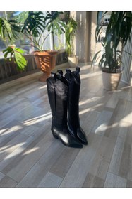 Resim Hermones Rubi Siyah Renk Hakiki Deri Western Uzun Kadın Çizme 