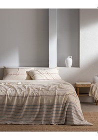 Resim Madame Coco Breville Tek Kişilik Müslin İpliği Boyalı Lastikli Nevresim Takımı - Ekru/lacivert 8684427207475 Çok Renkli 