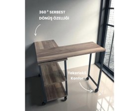 Resim Sabaz Home Çok Amaçlı 360° Dönebilen Koltuk ve Ofis Sehpası - Tekerlekli Laptop Masası - 360° Yan Sehpa 