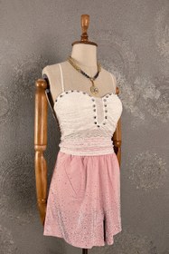 Resim Askılı Dantel Bluz - Beyaz / M/L 