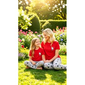 Resim NiCe İç Giyim Hello Kitty Lisanslı Anne & Kız Kombin Pijama Takım Kırmızı & Gri Bisiklet Yaka %100 Pamuk Penye ( Ayrı Satılır ) Anneler Günü 