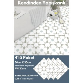 Resim Technojet Kendinden Yapışkanlı Karo Pvc Mutfak Banyo Tezgah Kaplama Sticker 4 Adet 30 cm × 30 cm 