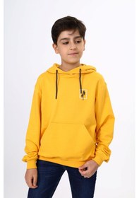 Resim Toontoy Kids Toontoy Erkek Çocuk Relax Fit Kapüşonlu Cepli Hafif Düşük Omuz Baskılı Sweatshirt - 2 İplik Hardal 