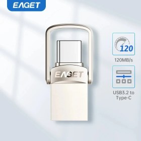 Resim Eaget Cu20. 128Gb.Type-C ve Usb 3.2 Type-C Girişli Tüm Telefonlara İphone 15/16 Serisine Samsung Xiaomi Huawei Oppo Redmi Uygun Süper Hızlı Usb Flash Bellek Otg Çift Giriş Metal Sağlam ve Orginal 