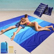 Resim Plaj Battaniyesi ve Yastık Seti - 200.66 x 210.82 cm Kumdan Arındırılmış Mat, 2 Şişme Yastıkla, Aile Plaj Günü İçin Mükemmel (Kamp/Müzik Festivali/Seyahat İçin Gerekli) 