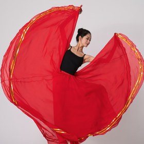 Resim Yeni Çift Altın Kemer Çift Katmanlı Şifon Büyük Ombre Şifon Dans Etek Yüksek Bel Dantel Dans Uzun Etek Performans Kostümü Klasik Dans Giyim Kadınlar İçin Uygulama Dres 