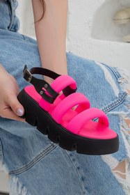 Resim SOFT FASHION Kadın Fuşya Neon Yazlık Açık Tarz Sandalet - Topuk 5 Cm 