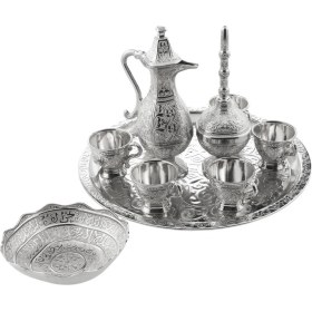 Resim UltraMint Ebruli Zemzemlik Takımı 10 Parça Gümüş Renk Metal Hac ve Umre Hediyeliği 