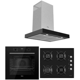 Resim Ferre Black Plus Serisi QBL63CS-S1140-D100 3lü Cam Ankastre Set 