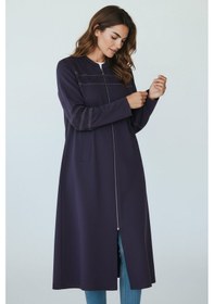 Resim Kadın Önü Fermuarlı Desenli Cepli Mevsimlik Kap Mor 