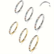 Resim Renkli Sentetik Zirkon Taşlı Bohem Tarzı Paslanmaz Çelik Burun Halkası, Kadınlar için Günlük Kullanım ve Hediye Verme İçin Uygun 0.9mm/3mm/4mm Menteşeli Dudak Hoop Kıkırdak Küpe Septum Delici Takı 