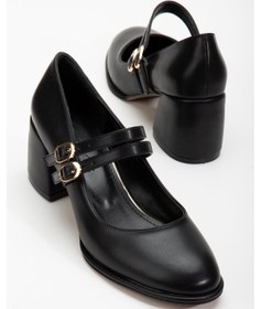 Resim Büyük Numara İnce Bantlı İnce Platform Tabanlı Cilt Siyah Kadın Kalın Topuklu Günlük Ayakkabı-3120-sıyah Siyah 