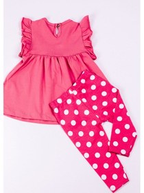 Resim Hçm Kız Çocuk Takım Kapri Taytlı Minnie Mouse Baskılı Puantiyeli B6 Koyu Pudra 