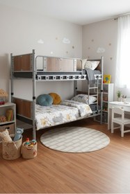 Resim ARGİMO Elegan Genç Çocuk Odası Ahşap Başlıklı Metal Ranza Ve Karyola 90x200 