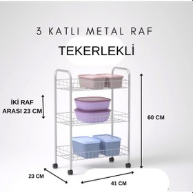 Resim 3 Katlı Metal Raf Tekerlekli- Düzenleyici - Organizatör Demonte 