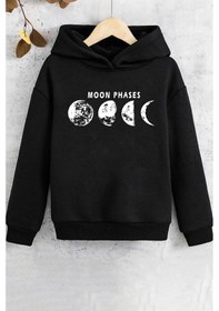 Resim Uyguntarz Çocuk Moon Phases Baskılı Sweatshirt Siyah 