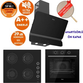 Resim Ferre Fryart&silentart Rimini Sessiz Siyah Ankastre Set ( D080-SA + QXE62CS +CS205-FA Flameart) 