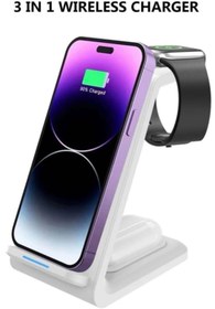 Resim JUNGLEE 20w Wireless Şarj Standı Apple Iphone Airpods Watch / Android 3-ın-1 Uyumlu Kablosuz Şarjlı Standı 