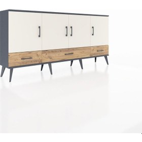 Resim Arges Konsol 6 Raflı 3 Çekmeceli 4 Kapaklı 176x30x83 Antrasit-aytaşı/çam Aytaşı/çam 