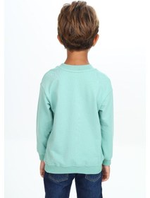 Resim Toontoy Kids Toontoy Erkek Çocuk Relax Fit Bisiklet Yaka Hafif Düşük Omuz Baskılı Sweatshirt - 2 İplik Yeşil 