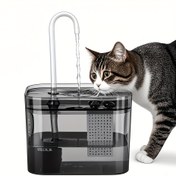 Resim 1.5L USB ile Çalışan Paslanmaz Çelik Saplı Kedi Su Çeşmesi - Kediler için Sessiz Evcil Hayvan Hidrasyon İstasyonu, İç Mekan Kullanımı için Dairesel Tabanlı Siyah Şeffaf Tasarım, Kediler için Su Çeşmesi 