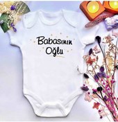 Resim BabyLimon Unisex Bebek Baskılı Babasının Oğlu %100 Pamuklu Çıtçıtlı Body Zıbın 