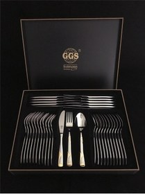 Resim Julıa Parlak Altın Solingen 96 Parça Kutulu Çatal Kaşık Bıçak Altın 