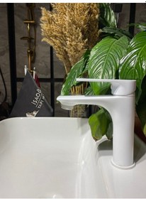 Resim İsaoğlu Yapı Beyaz Lavabo Bataryası Beyaz Banyo Musluğu Mat Beyaz Lavabo Musluk Kare Modern Tasarım Beyaz 