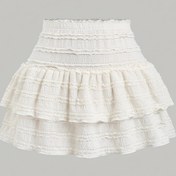 Resim Kadınların Yüksek Bel Volanlı Mini Etek - Hafif Polyester, Beyaz, Yaz Modası, Rahat ve Şık, Günlük veya Parti Giyim için Uygun, Parti Etek | Volanlı Etek | Polyester Kumaş 