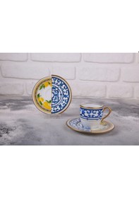 Resim Fermato 12 Parça 6 Kişilik Porselen Türk Kahvesi Fincan Takımı Lemone Serisi Renkli 