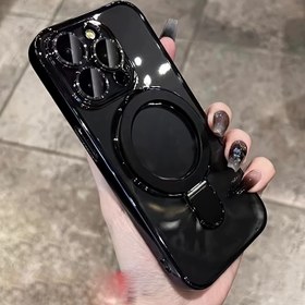 Resim Lüks Ultra İnce Elektro Kaplama Braket Manyetik Kasa 16 15 14 13 12 11 Pro Max Plus Yumuşak Kasa ile Lens Koruma 