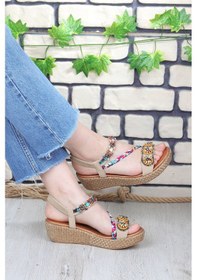 Resim Vojo Daisy Rahat Taban Taş Boncuk Detaylı Kadın Sandalet 267800001858 14 Bej Bej 