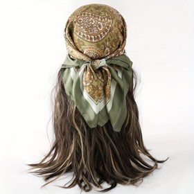 Resim Şık Yeşil Paisley Baskılı Kadın Kare Şal - Retro Tarz, Yumuşak Polyester, Rahat ve Nefes Alabilir, Günlük Gezintiler İçin El veya Kuru Temizleme, El veya Kuru Temizleme, Günlük Gezintiler ve Hediye Fikri İçin Mükemmel, Saç Şalı 